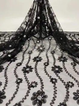 

Black Evening Dress Tulle Material French Net Lace Fabric PAN349 (5Yards/lot)