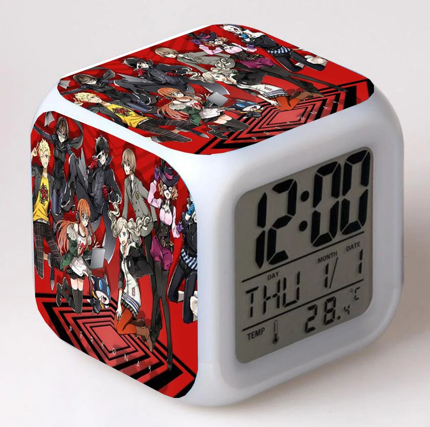

Аниме Persona 5 Мультфильм светодиодный 7 цветов вспышка Цифровые будильники светильник спальня настольные часы будильник