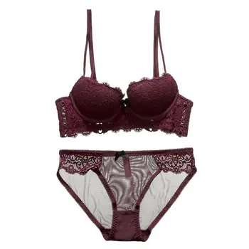 

Fashion Wireless Bra Set Push Up Bra Lingerie Sets Soft Underwear Women Solid Color Lace Bow sexy Bra and Panty Sets