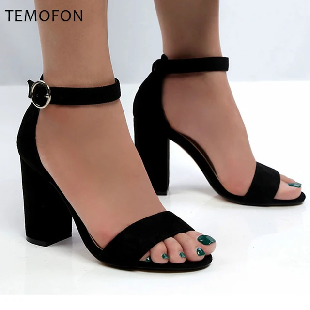 TEMOFON-zapatos abiertos de tacón para mujer, tacones de piel de serpiente, zapatos de salón de tacón grueso, fiesta, boda, HVT727 _ AliExpress