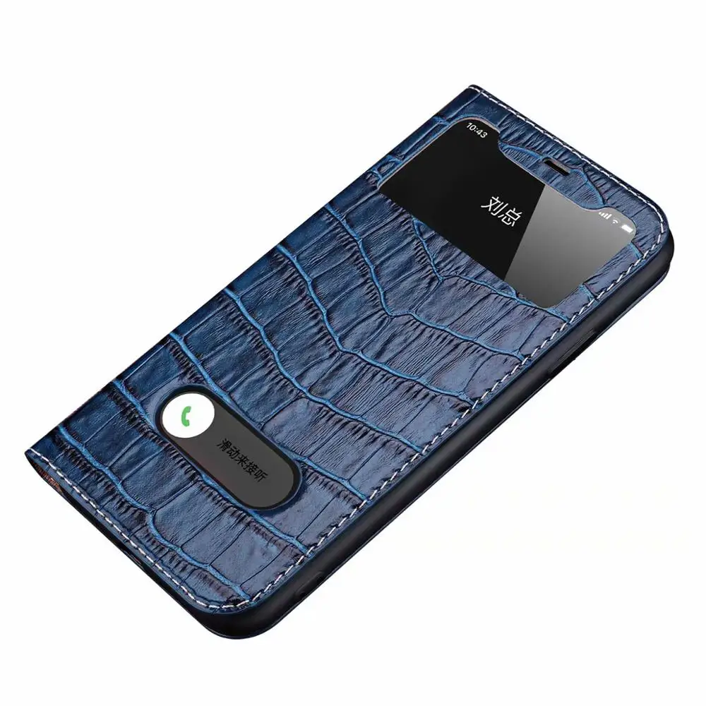 

Real leather crocodile pattern Clear View Window Flip Cover Phone Case For iPhone 11 Pro MAX