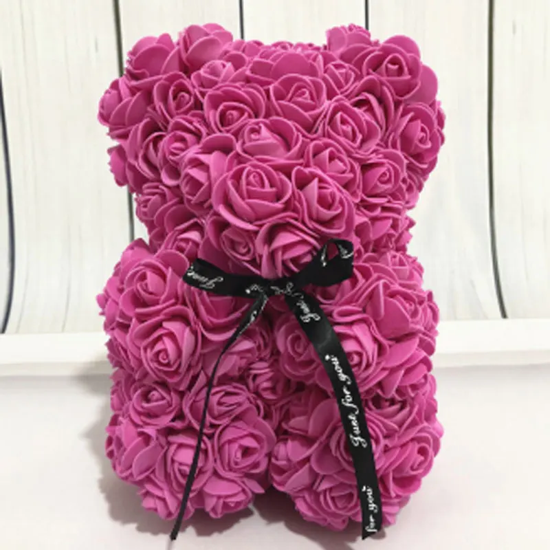 Fuchsia Розы плюшевый мишка 25 см сердце цветок подарок День Святого Валентина подарок декор свадебные подарки для женщин искусственная красная Роза плюшевый мишка - Цвет: Fuchsia