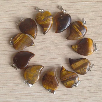

Wholesale 50pcs/lot Natural Stone Necklace Trendy Bend Heart Tiger Eye Stone Charms Pendants For DIY Jewelry Making
