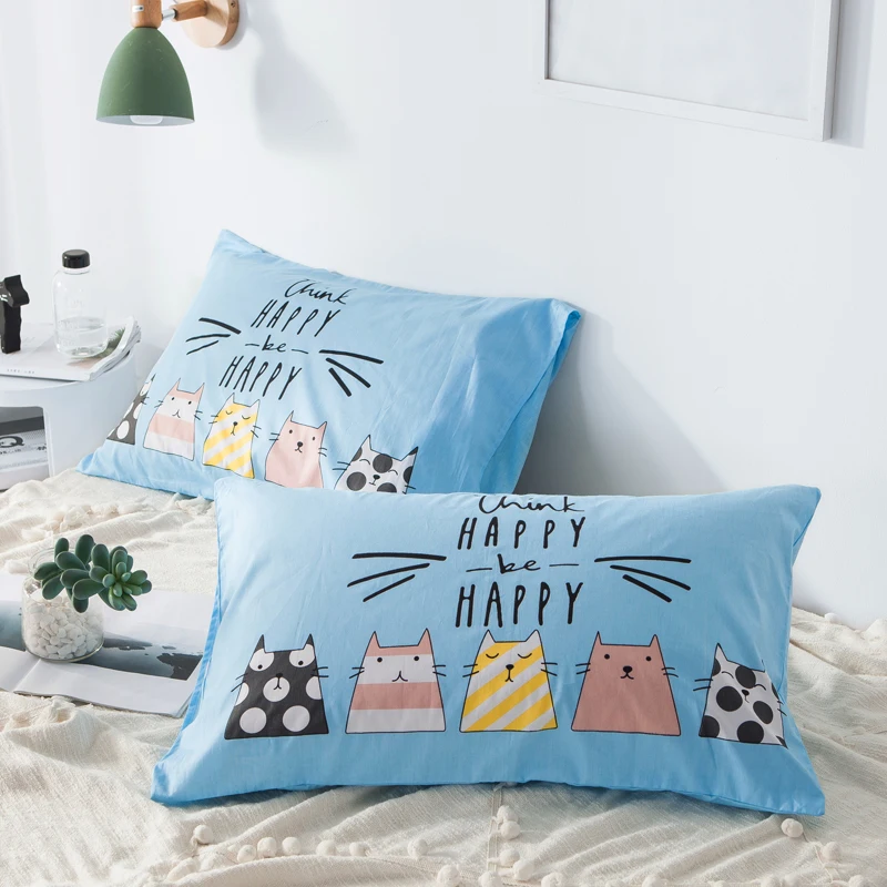 

SlowDream 100% Pure Cotton Cartoon Cat Pillowcase 48x74cm Size For Adult Kids Child Couple Double Home Textiles Pillow Cover