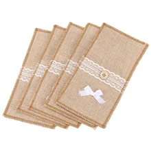 5 шт. пижамный комплект на Рождество, декорированном мешковиной горшке кружевной мешочек для столовых приборов рустикальная свадьба посуда держатель для вилки, ножа сумка из натурального джута Украшение стола аксессуары