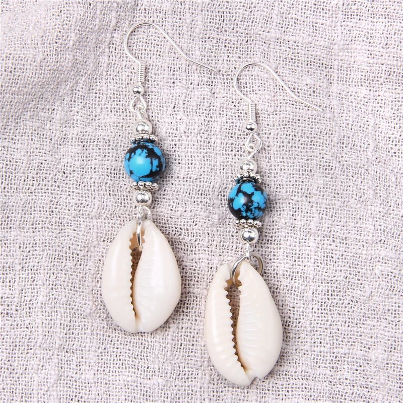 Shell Cowrie Natural Stone Beads Drop Earrings Fashion Seashell Statement Eardrop Danglers Women Summer Jewelry Gifts