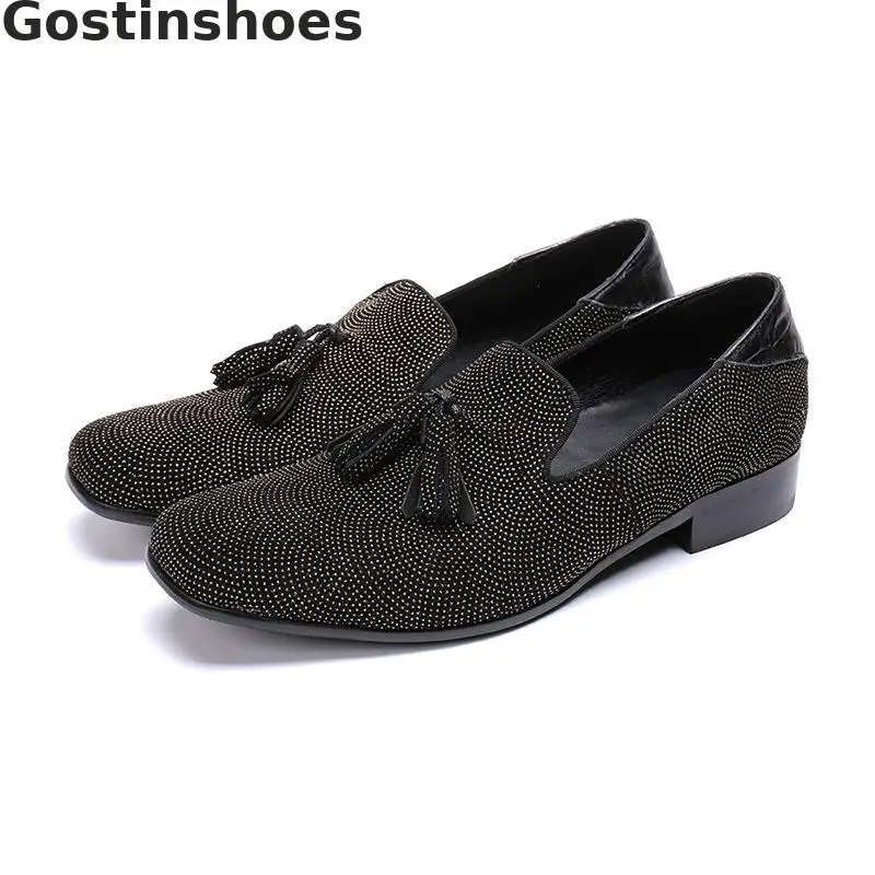 

Men Bean Shoes Tassel Genuine Leather Set Foot Slip-on Casual Shoes Simple Style Loafers Men