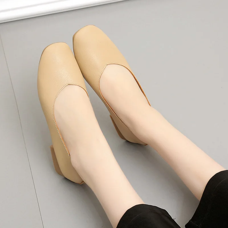 

2019 Autumn New Style Korean-style Low-Cut Foot Covering Simple Comfortable Chunky Low Heel Shoes Women's Versatile Slip-on Mom