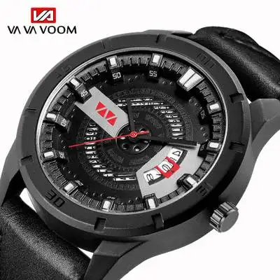 

Relogio Date week display VAVA VOOM Military men's sports quartz watch leather strap casual sport clock army watch for men