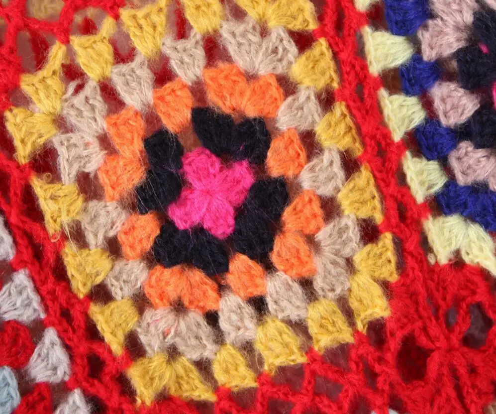 Богемные геометрические цветные клетчатые пустое отверстие свитер Этнические Ретро женские кисточки шнуровка вязаный трикотаж джемпер femme