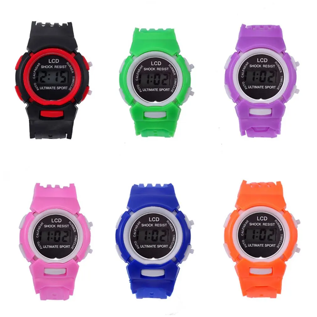 Цифровой ЖК дисплей фиолетовые милые детские наручные часы для девочек с