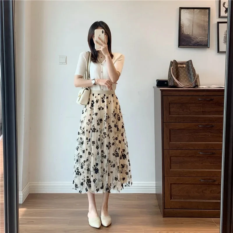 【新品未使用】Gajess Odette Skirt 2024AW Mesh Floral Skirt Women 2024 Spring Summer Autumn Long Gauze