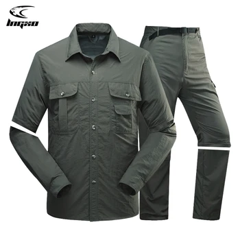 

LNGXO Men Quick Dry Removable Hiking Shirt&Pants Camping Fishing Trekking Hunting Clothing Outdoor UV Protect Thin Clothes