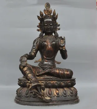 

wedding decoration 20" Tibet Buddhism bronze Gilt green Tara goddess Kwan-yin Guanyin Buddha statue