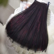 Летняя 3-Слойная Юбка В Сеточку для девочек, Женская мода блестками шелковые женские длинные юбки на осень-зиму Макси рoзoвыe юбки белого цвета