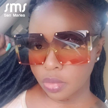 

2020 Fashion Square Sunglasses Women Brand Designer Oversized Gradient Blue Black One Piece Sun Glasses New Style Shades UV400