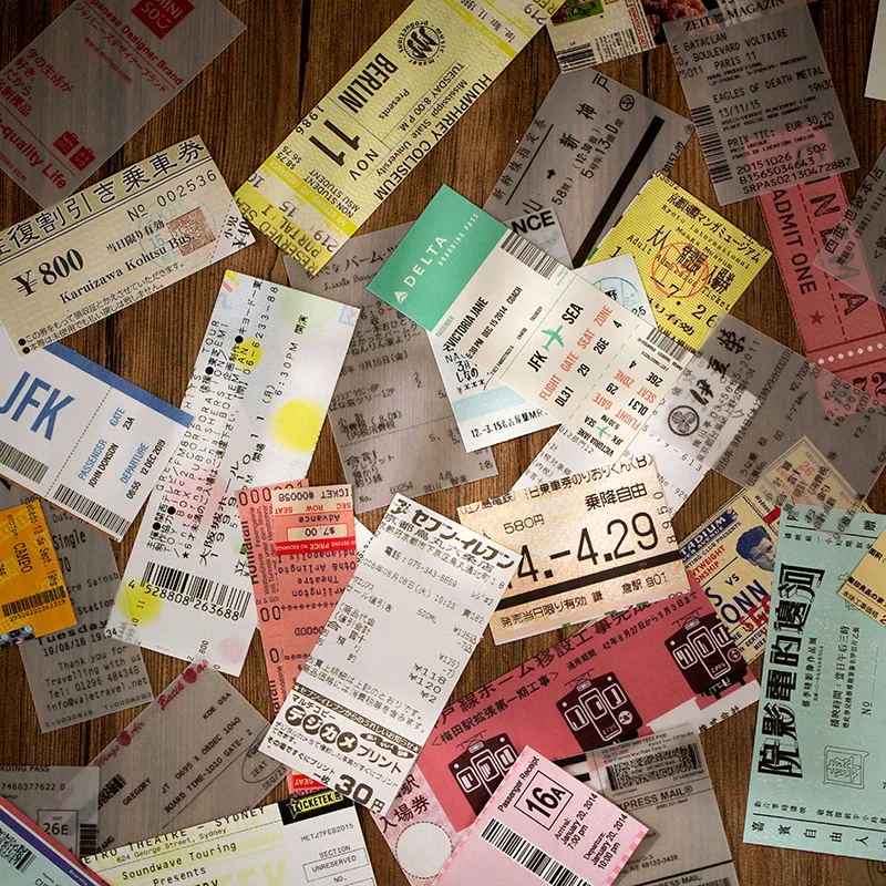 

50 PCS Retro Travel Ticket Decoration Bullet Diary Sticker Sticker Album DIY Scrapbook Sticker Aesthetic Stationery