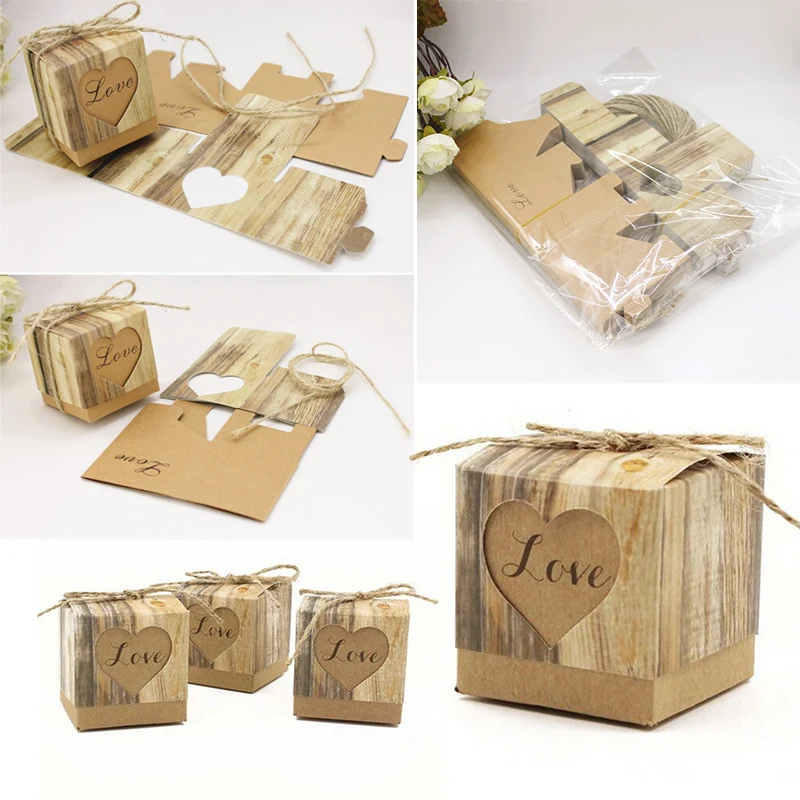 

50Pcs/Lot Cube Shaped Favor Ribbon Sweet Candy Box Wedding Party Gift Boxes New