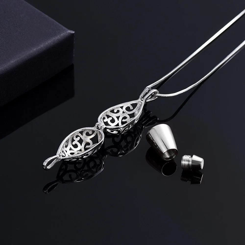 Cremation Jewelry Teardrop Urn Necklace for Ashes with Hollow Memorial Locket Pendant Urn Jar Keepsake Jewelry for Women Men
