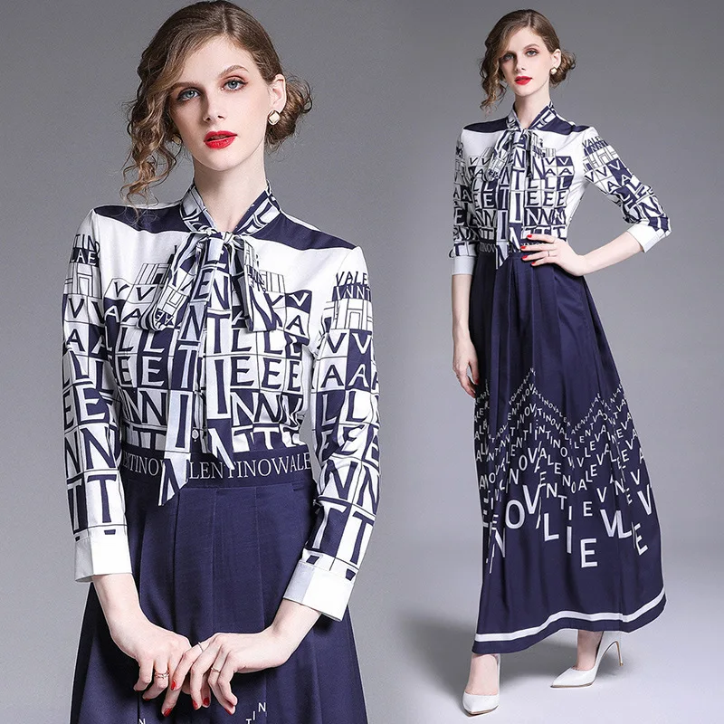 

2019 Spring And Summer New Style Europe And America Versitile Fashion Slim Fit Slimming Waist Hugging Positioning Printed Bow Dr