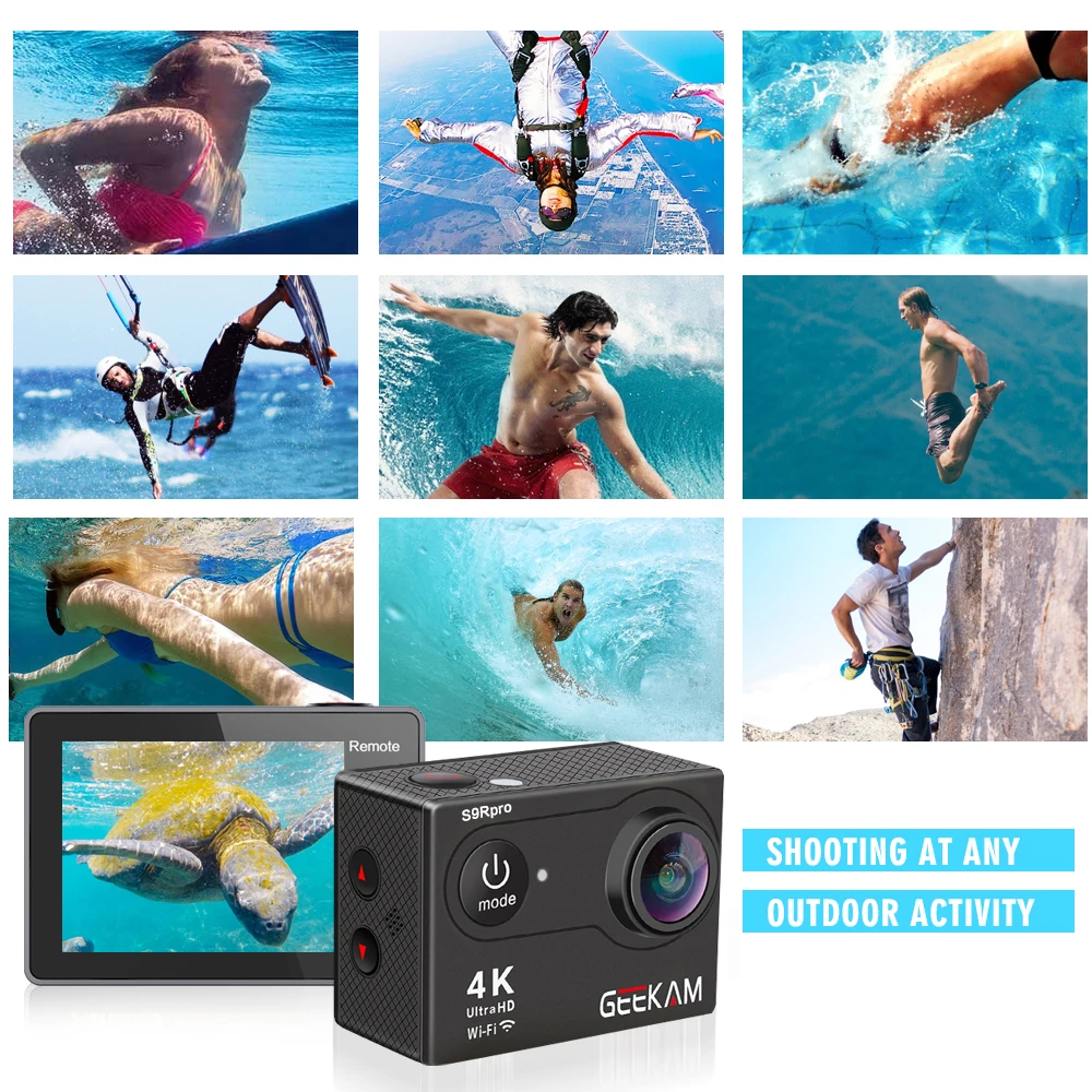 GEEKAM S9Rpro Экшн-камера Ultra HD 4K 30fps 16MP WiFi 2," Подводный Водонепроницаемый шлем видеокамера s Спортивная камера