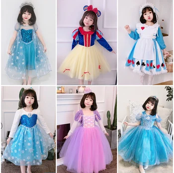 

Halloween Girl Frozen Elsa dresses children snow white cinderella costumes Rapunzel Alice maid cosplay clothing