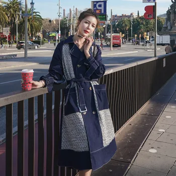 

2020 female new autumn and Beiginng winter korean style plus size outerwear literary M-long over-the-knee classic denim trench