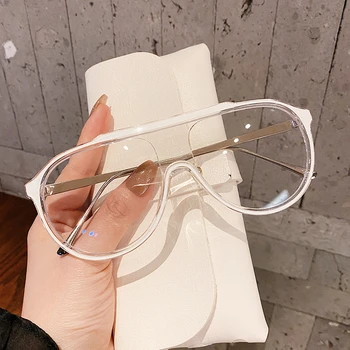 

Unique One Piece Shield Eyeglasses For Women Vintage Anti-blue Light Computer Glasses Frame Female Alloy Oversized Shades White