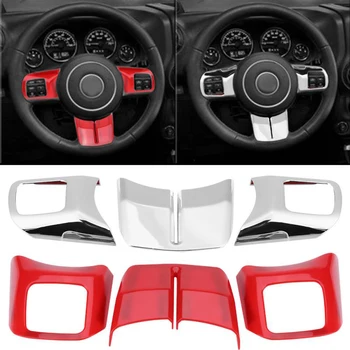 

New 3Pcs Car Interior Decoration Steering Wheel Cover Trim Kit for Jeep Wrangler 2011-2017 Sliver Chrome /Red