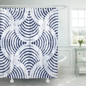 

Blue Pattern Abstract Indigo Dyed Striped Petaled Navy Brushed Shower Curtain Waterproof 60 x 72 Inches Set with Hooks