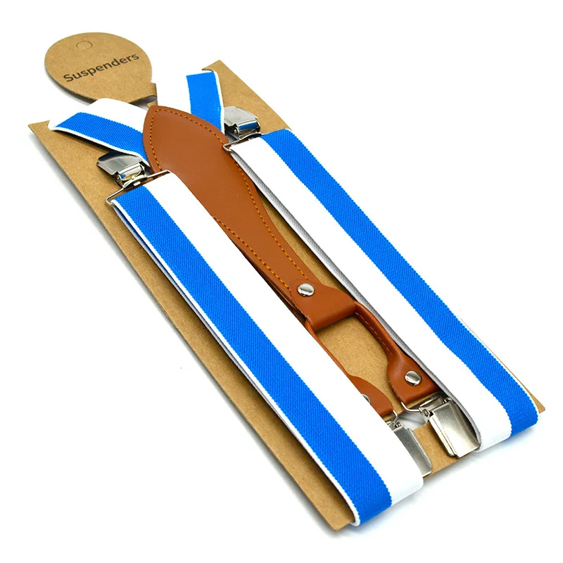 

HUOBAO Fashion 3.5cm Wide Stripe Suspenders For Men women Adult 4 Clips Green Braces Trouser Belts Elastic Pants Straps