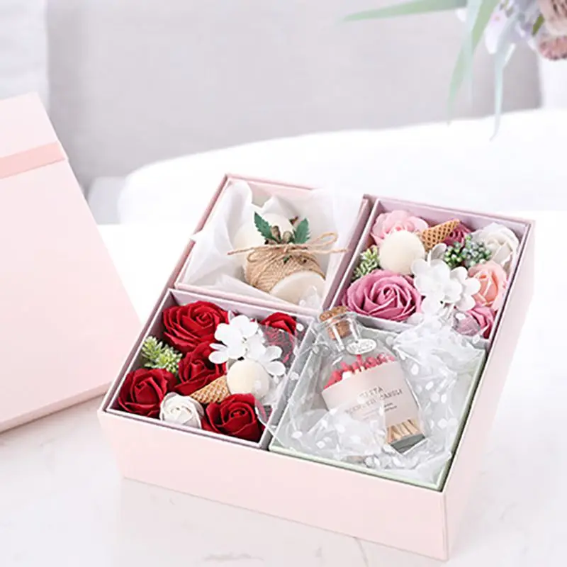 

Aromatherapy-Candles With Scented Bath Rose-Soap Unique Gift Box For Mom Women Birthday Valentine's Day Anniversary