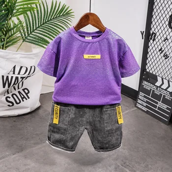 

2PCS WLG Boys Clothes Kids Summer Short Sleeve Letter T Shirt and Denim Short Set Baby Boy Casual All Match Outfits for 2-6T