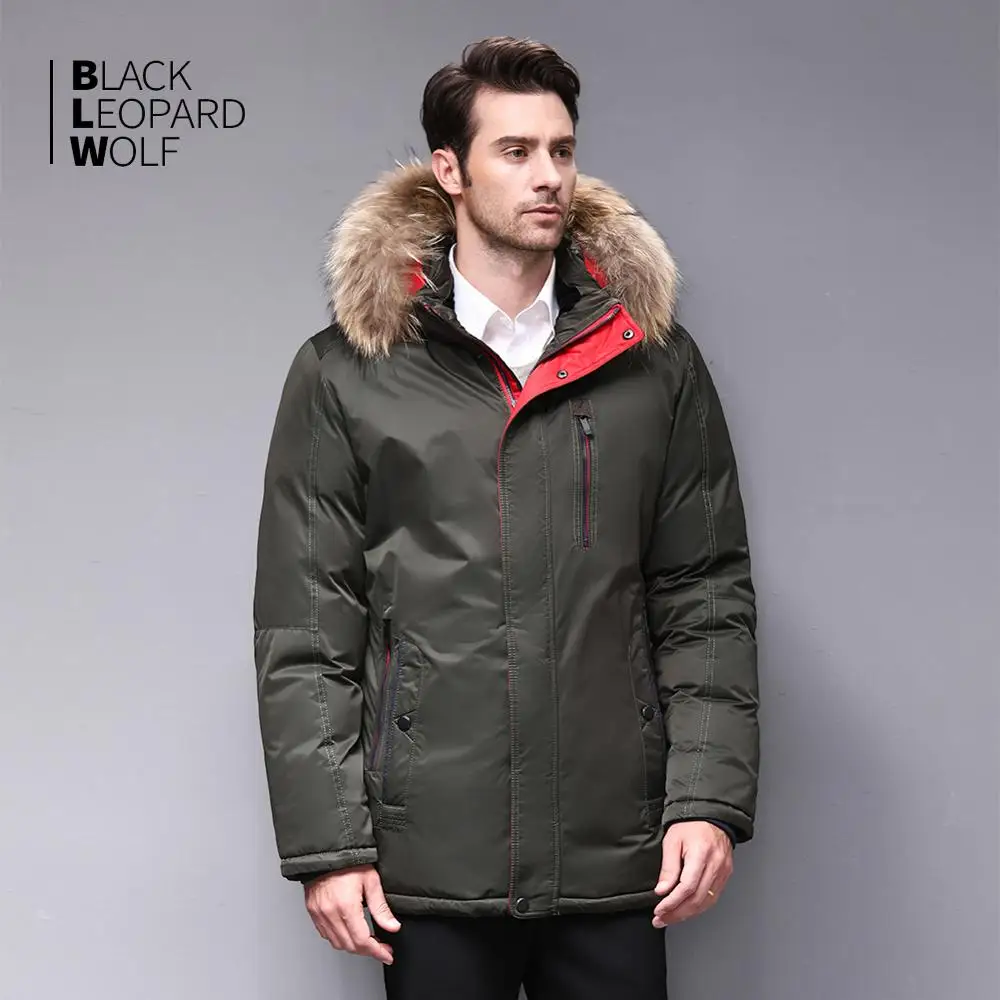 Blackleopardwolf Мужская теплая зимняя брендовая куртка съемный меховой воротник ветрозащитный пуховик с удобными манжетами BL-1109M