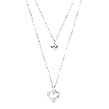 

925 Sterling Silver Double Layer Bead Chain Heart Pendant Necklaces Charming Zircon Choker Necklace For Women S-N468