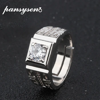 

PANSYSEN Classic Silver 925 Jewelry Finger Rings for Men with AAA Cubic Zirconia Wholesale Wedding Engagement Gemstone Ring Gift