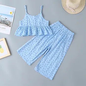 

2020 Summer Infant Rompers Clothes Strap Botton Tops Long Pants Dot Blue Baby Girls Clothes Rompers Baby Costume 18M-6T