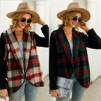 

Hot Women Waterfall Plaid Print Open Front Loose Coat Jacket Ladies Holiday Long Sleeve Checked Cardigan Tops New