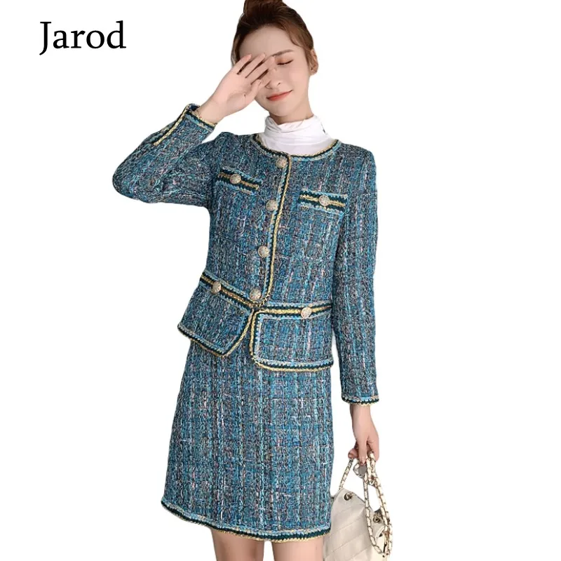 Hoge kwaliteit Luxe Runway Tweed Weave Vrouwen Tweedelige Set Herfst Winter Enkele Breasted Dikke Vintage Jas + Wollen Potlood rok