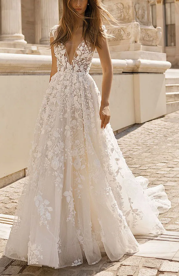 Vestido De Noiva свадебное платье Тюль Аппликации платье для невесты без спинки сексуальный v-образный вырез Robe De Mariee