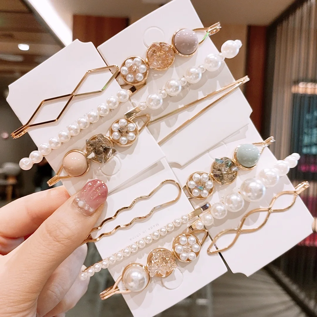 3pcs Fashion Women Elegant Imitation Pearl Crystal Beaded Geometric Alloy Hairpins Simple Rhinestone Hair Clips Snap Hair Holder 3pcs set garbage truck toy models 1 64 scale 10 style alloy sanitation diecasts
