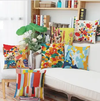 

Free Cushion Cover Geometric Decorative Pillows Case Linen Cotton Creative Home Decoration for Sofa Car Seat Colourful