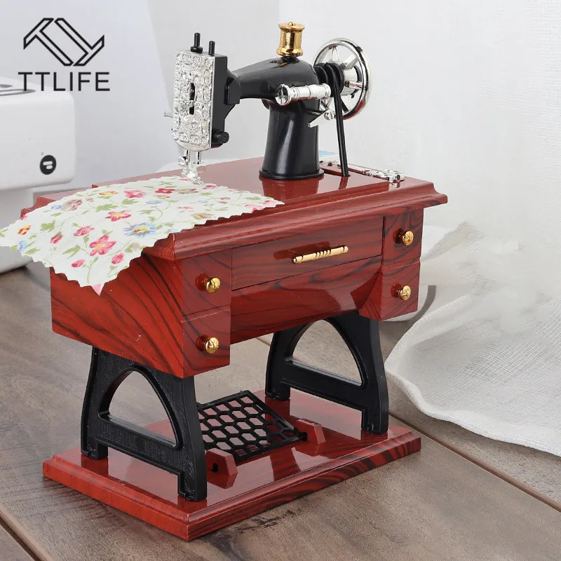 

TTLIFE Sewing Machine Music Box Mini Vintage Retro Sewing Clockwork Music Box Gift Table Home Decoration 2019