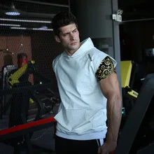 Мужская спортивная майка для занятий фитнесом в европейском и американском стиле, майка для бега, баскетбольная тренировочная майка без рукавов, мужская толстовка с капюшоном