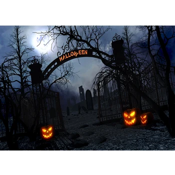 

Halloween Backdrops For Photography Pumpkin cemetery Terrible Night Photography Backgrounds Photocall Photo Studio