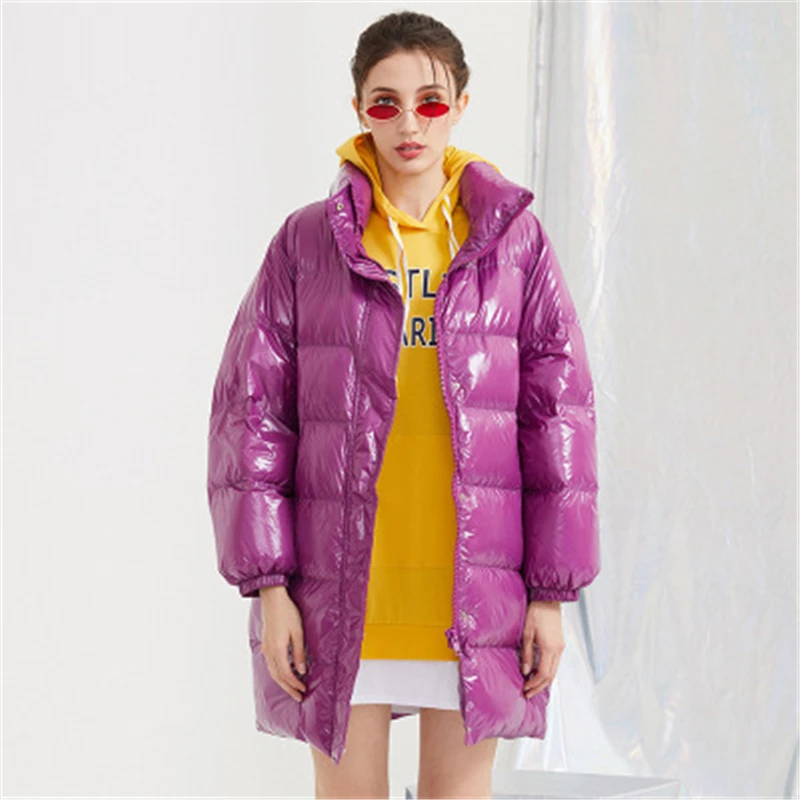 

Down jacket Female Winter New Thick Parka White duck down Loose stand collar Warm Women Outerwear Bright Surface Coat W127