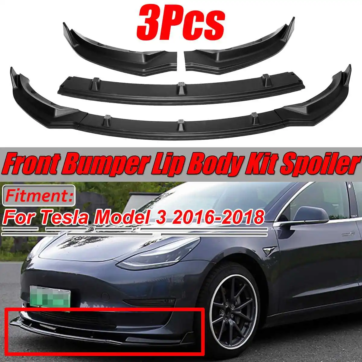 Карбоновый вид/Черный Автомобильный передний бампер для губ комплект спойлер сплиттер защита выхлопного отверстия защита для Tesla модель 3