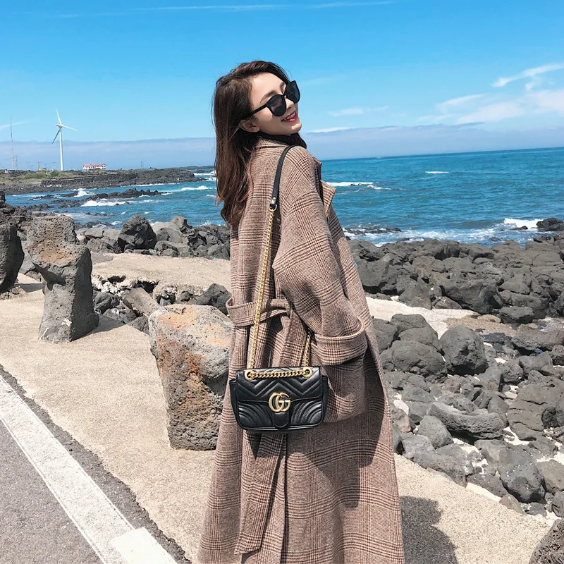 

2019 Autumn And Winter New Style Retro Loose-Fit plus Thick Cotton Mid-length Plaid Woolen Coat Woolen Overcoat