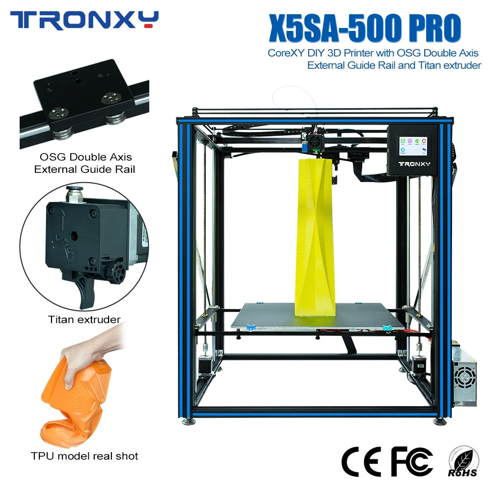 

TRONXY X5SA-500 PRO 500*500*600mm Big printing Size Upgraded Guide Rall Version Touch Screen auto leveling 3d pinter Machine
