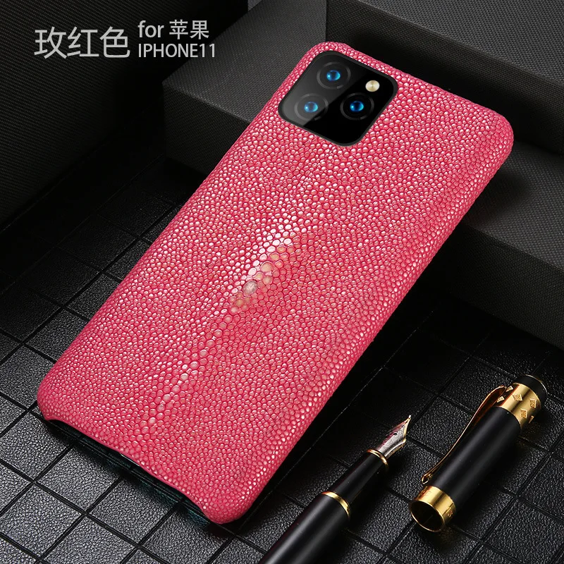 Pink Чехол из натуральной кожи ската для Iphone 11 Pro Max, кожаный чехол ручной работы, роскошная задняя крышка для Iphone Xs Max Xr X 11 8 7 6 6S Plus - Цвет: Pink